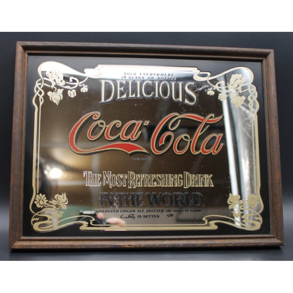 Delicious Coca-Cola Mirror Sign Most Refreshing Drink In The World 12.5x10"